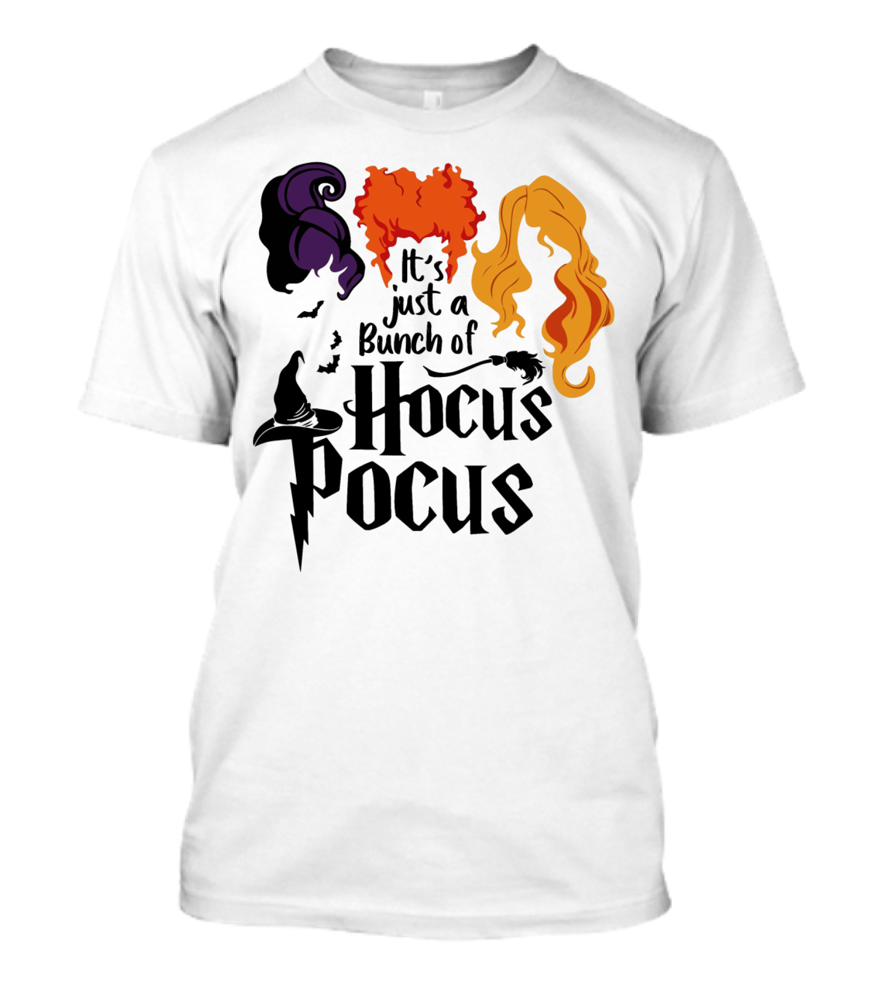 Hocus Pocus It's Just A Bunch Of Witch Hair Silhouettes With Hats And Bats T-Shirt
