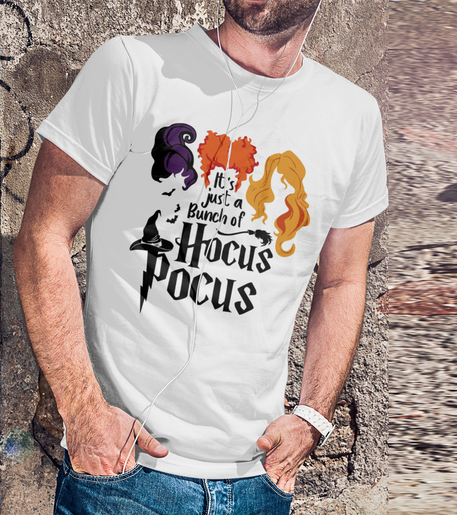 Hocus Pocus It's Just A Bunch Of Witch Hair Silhouettes With Hats And Bats T-Shirt
