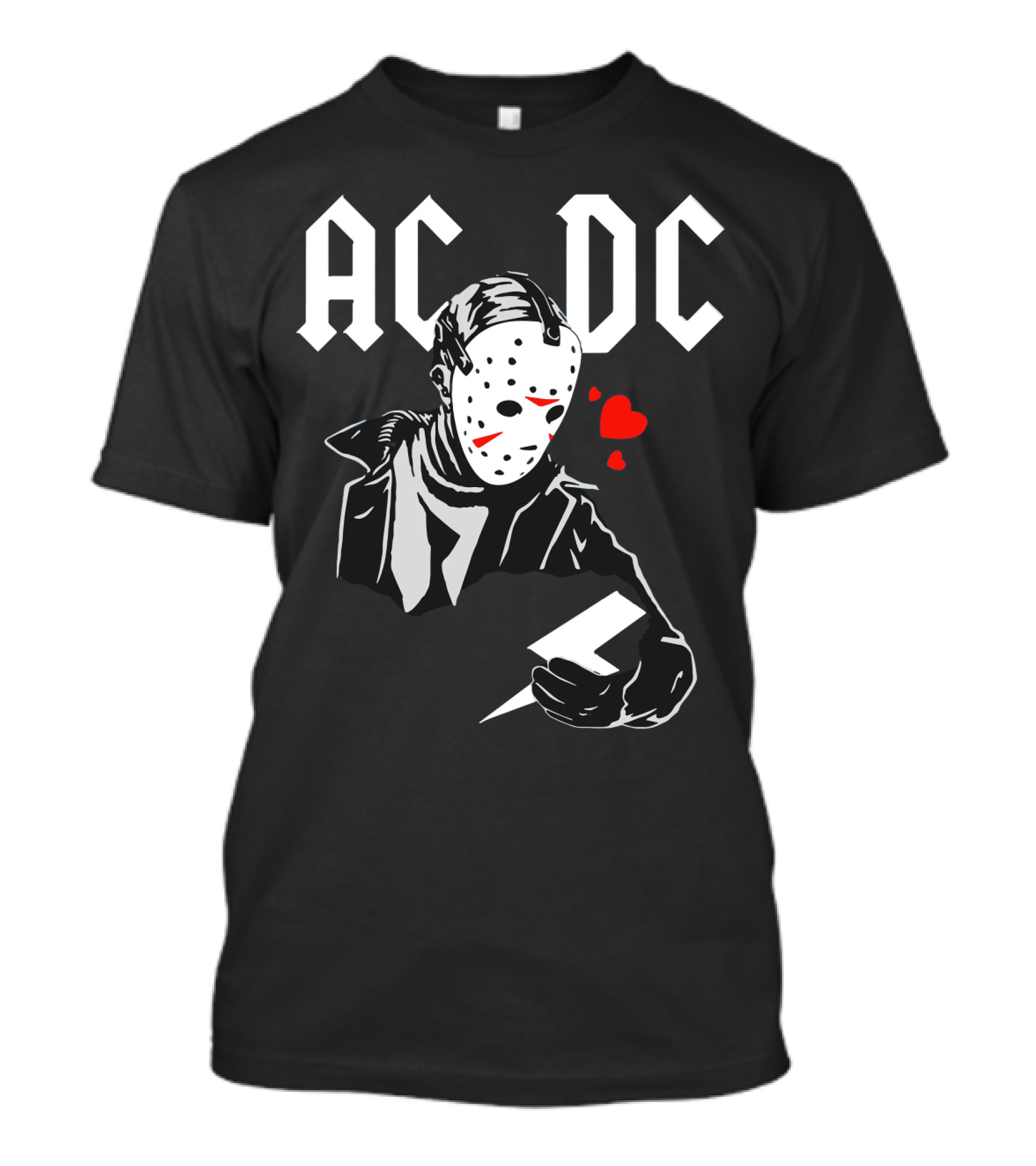 Acdc Jason Voorhees Mask Holding Lightning Bolt With Hearts T-Shirt