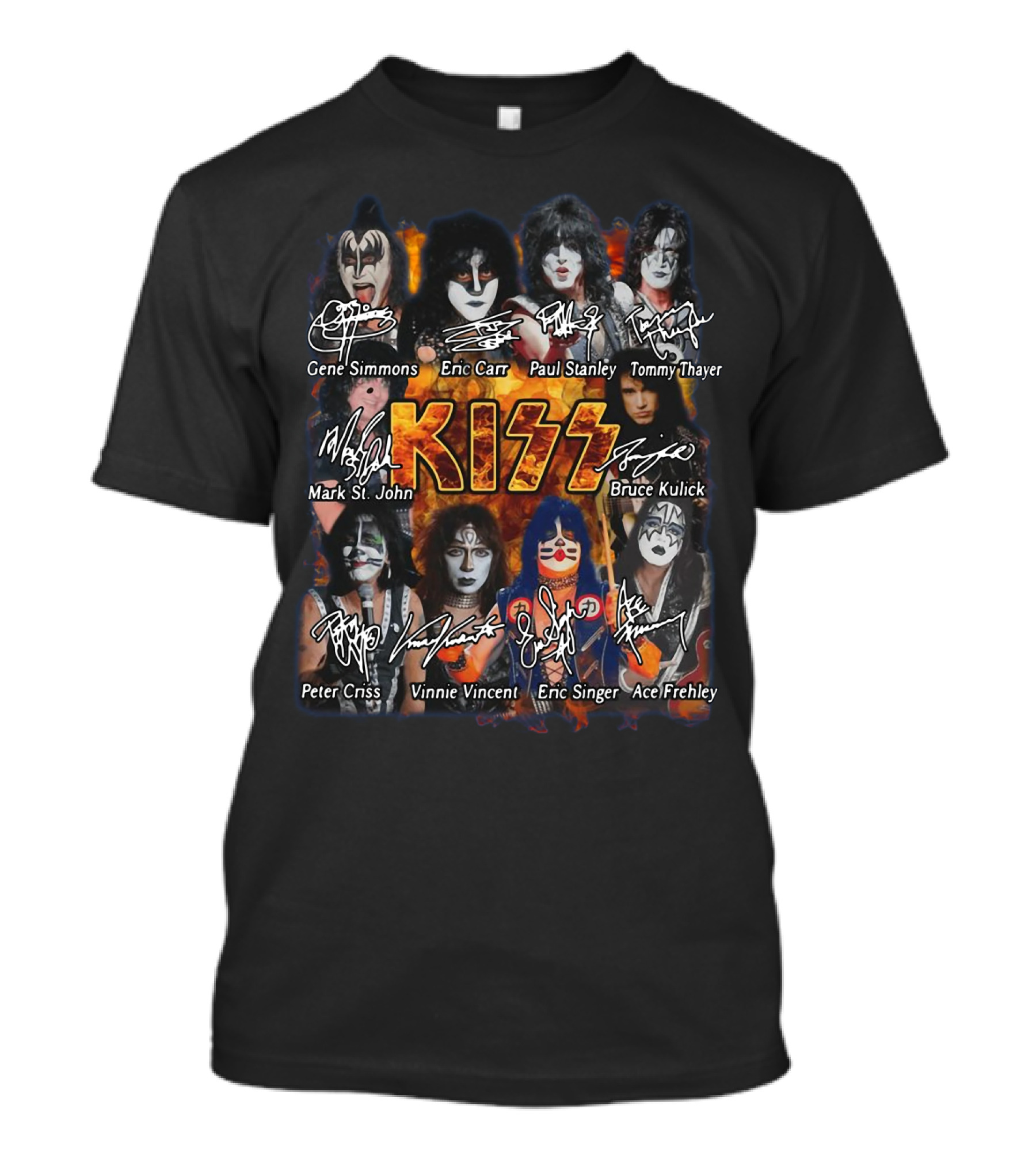 Kiss Band Rock Gene Simmons Paul Stanley Eric Carr Tommy Thayer Mark St. John Bruce Kulick Peter Criss Vinnie Vincent Eric Singer Ace Frehley T-Shirt