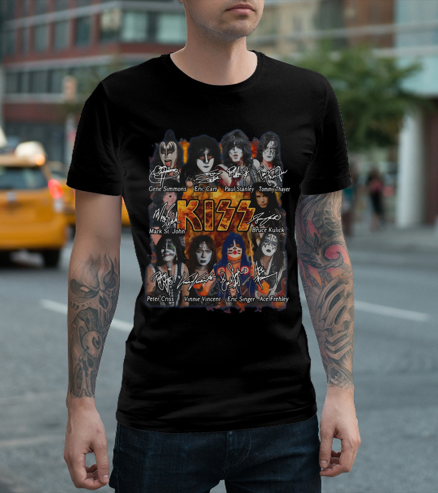 Kiss Band Rock Gene Simmons Paul Stanley Eric Carr Tommy Thayer Mark St. John Bruce Kulick Peter Criss Vinnie Vincent Eric Singer Ace Frehley T-Shirt