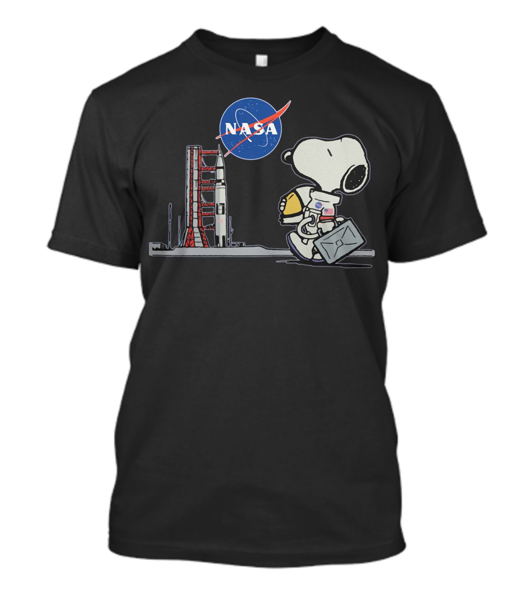 NASA Snoopy Astronaut Moon Mission Graphic With Rocket And Helm T-Shirt