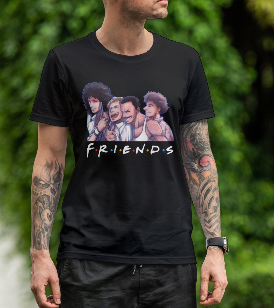Queen Band Members Anime Style Friends Logo Mashup T-Shirt