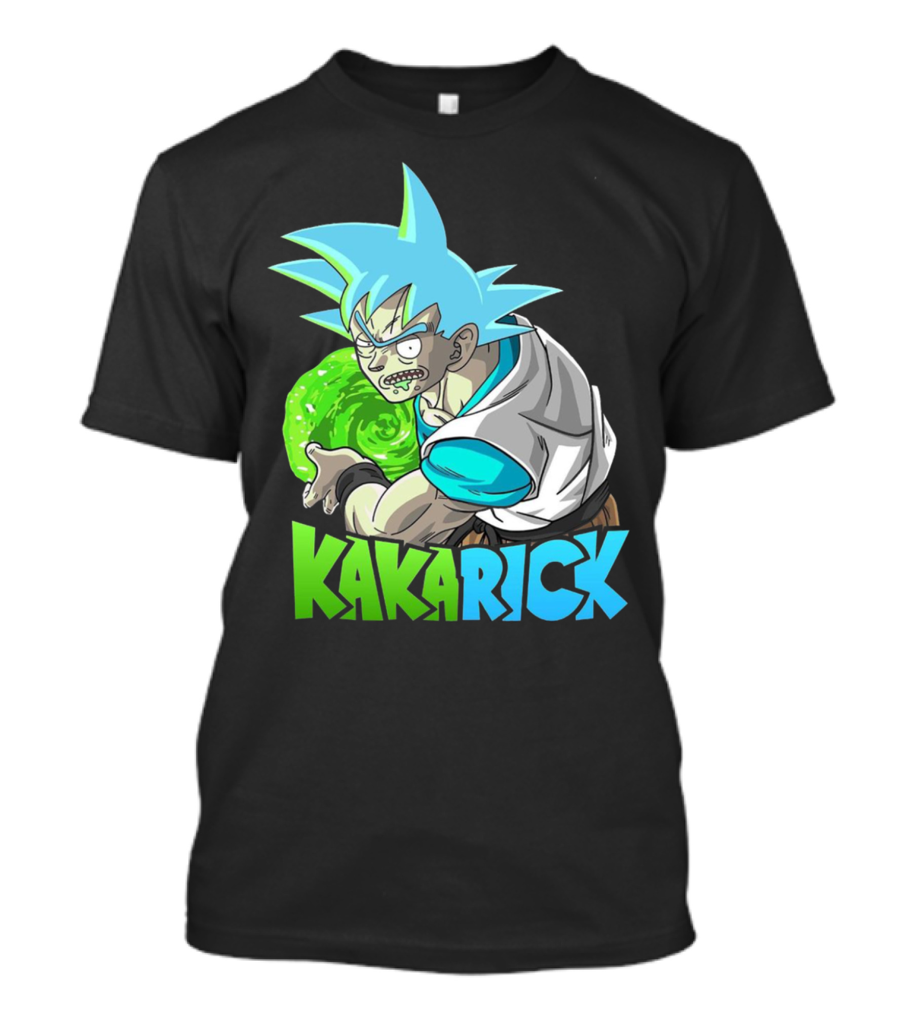 Kakarick Rick And Morty X DBZ Crossover With Green Energy Sphere And Blue Hair T-Shirt