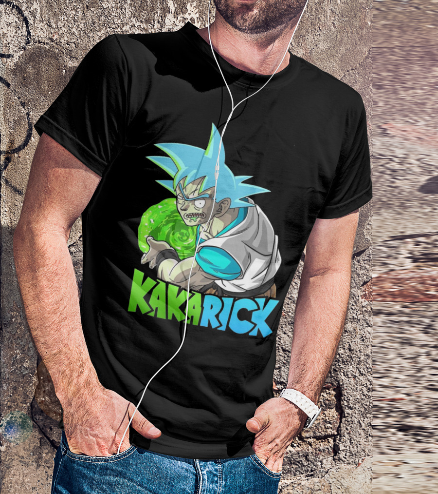 Kakarick Rick And Morty X DBZ Crossover With Green Energy Sphere And Blue Hair T-Shirt