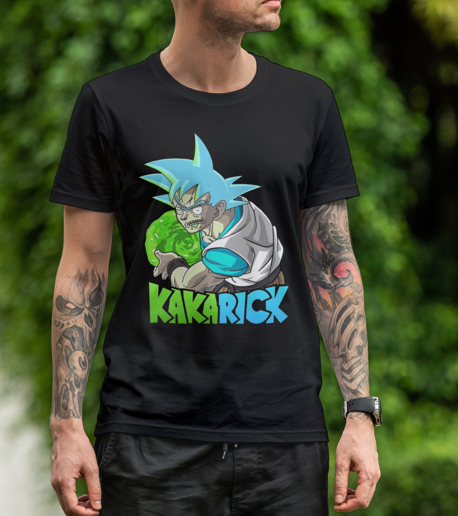 Kakarick Rick And Morty X DBZ Crossover With Green Energy Sphere And Blue Hair T-Shirt
