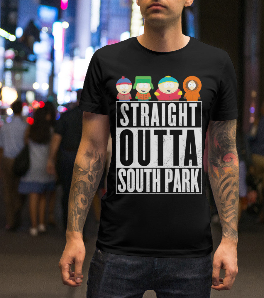 Straight Outta South Park With Iconic Characters Cartman Kyle Stan And Kenny T-Shirt