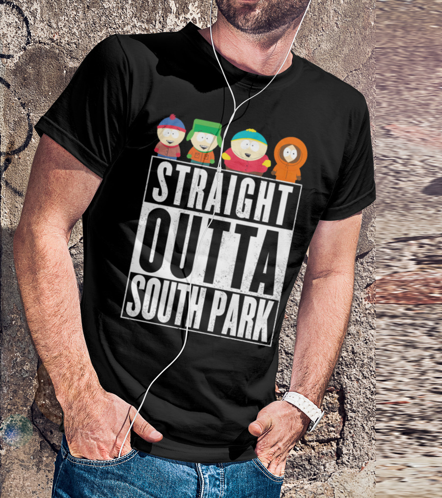 Straight Outta South Park With Iconic Characters Cartman Kyle Stan And Kenny T-Shirt