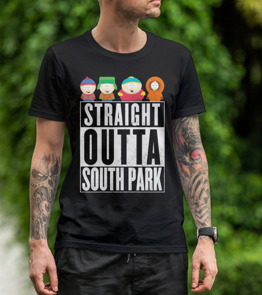 Straight Outta South Park With Iconic Characters Cartman Kyle Stan And Kenny T-Shirt