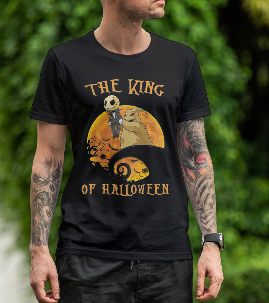 The King Of Halloween Jack Skellington And Oogie Boogie With Pumpkin Moon T-Shirt