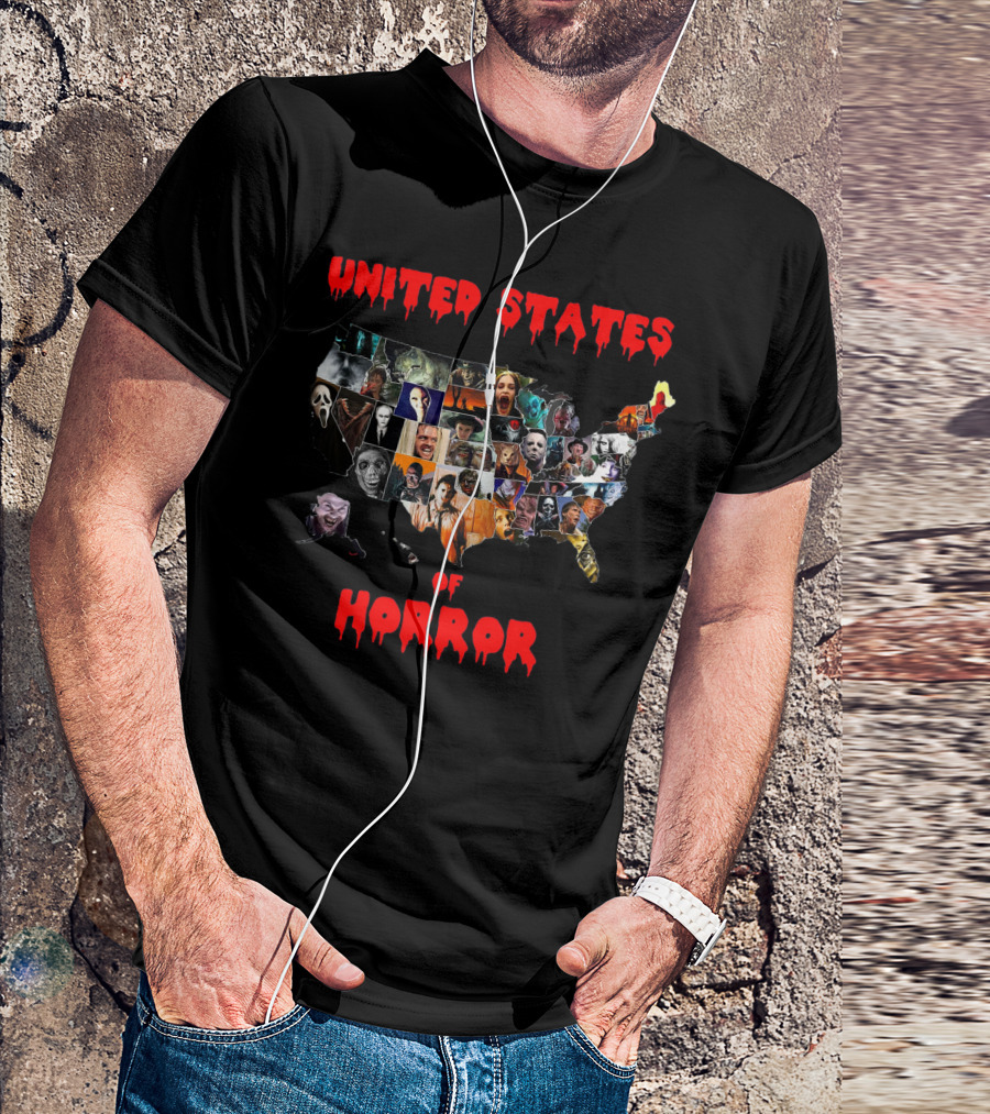 United States Of Horror Map Featuring Iconic Characters T-Shirt