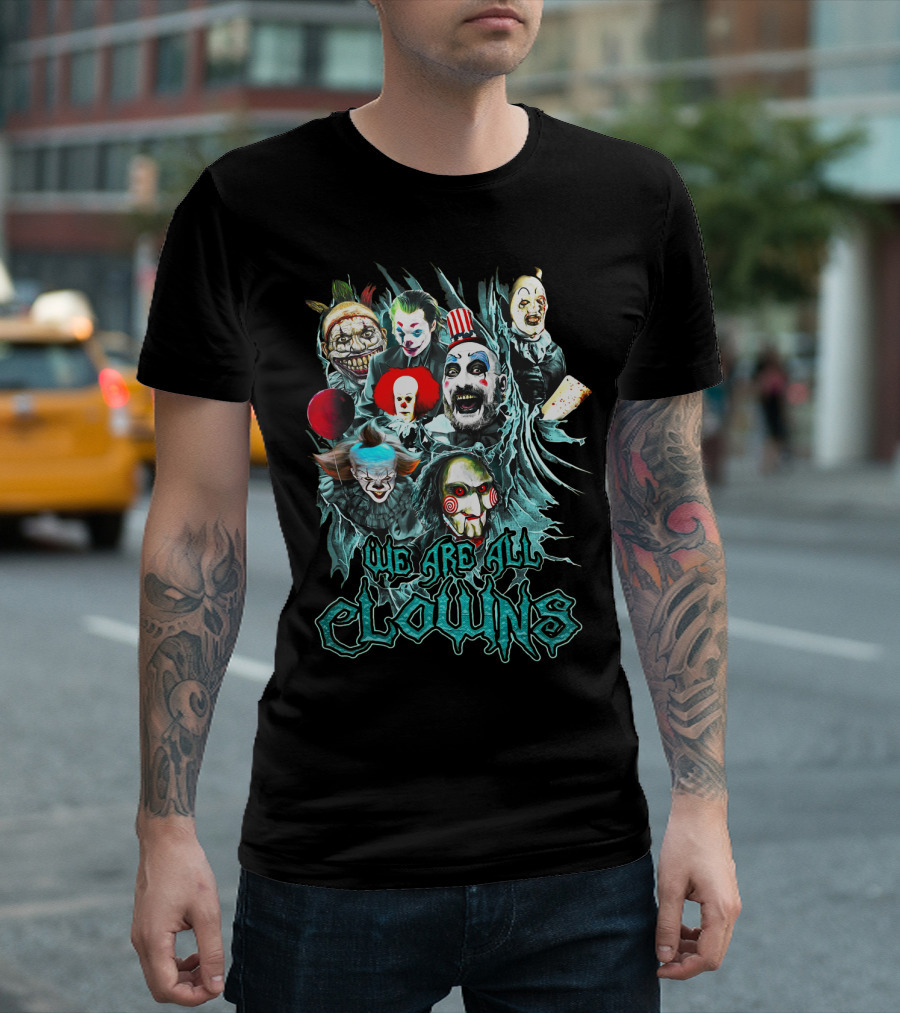 We Are All Clowns IT Joker Captain Spaulding Puppet Saw Horror Icons T-Shirt