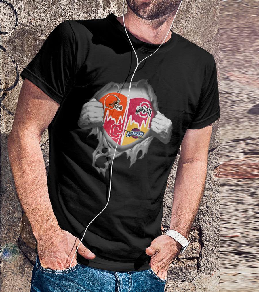 Blood Inside Me Cleveland Browns Ohio State Buckeyes Cavaliers Heartbeat T-Shirt