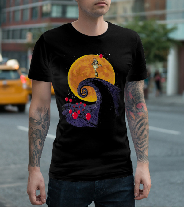Pennywise The Nightmare Before Halloween Balloon Moon Scene T-Shirt
