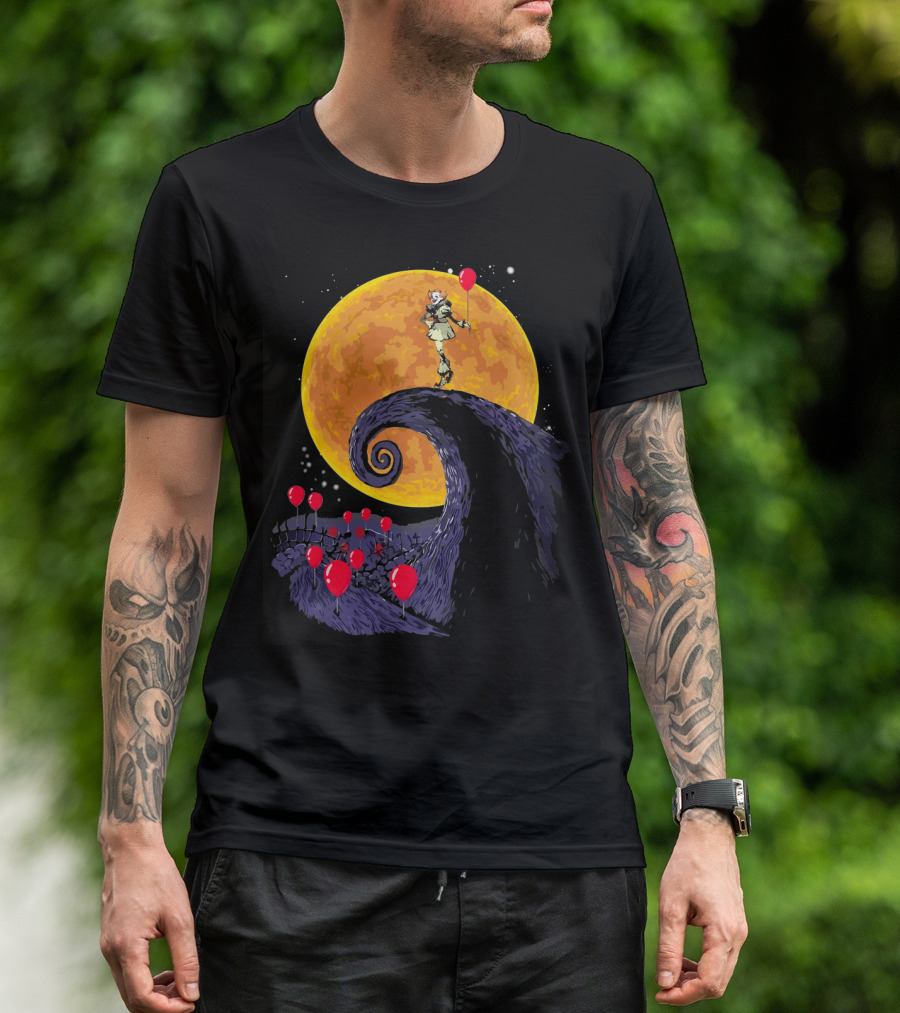 Pennywise The Nightmare Before Halloween Balloon Moon Scene T-Shirt