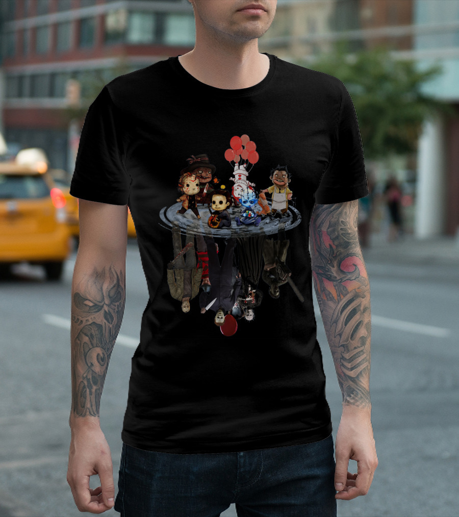 Horror Icons Reflections With Balloons And Shadows T-Shirt