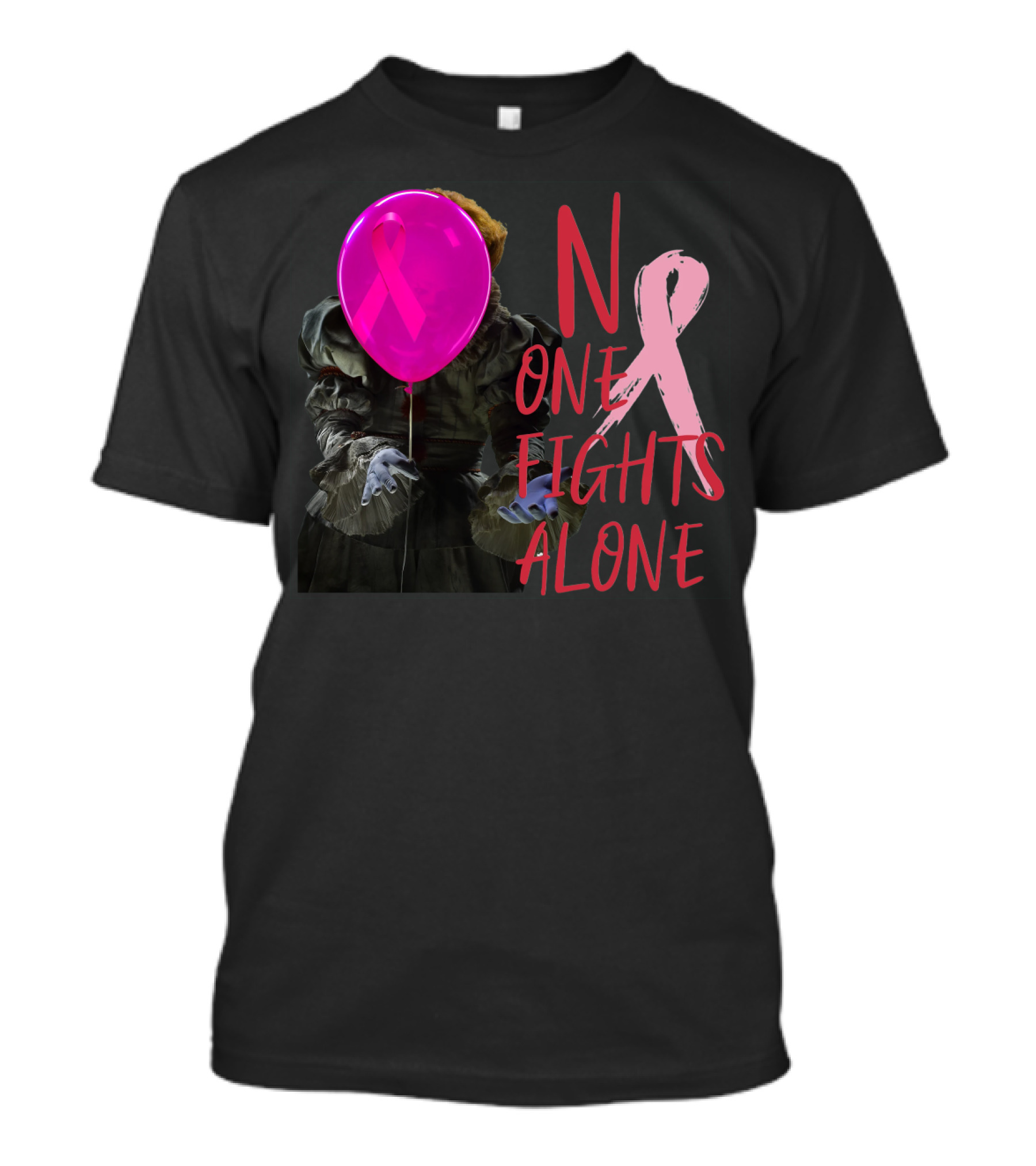 Pennywise No One Fights Alone Breast Cancer Awareness Pink Ribbon Balloon T-Shirt