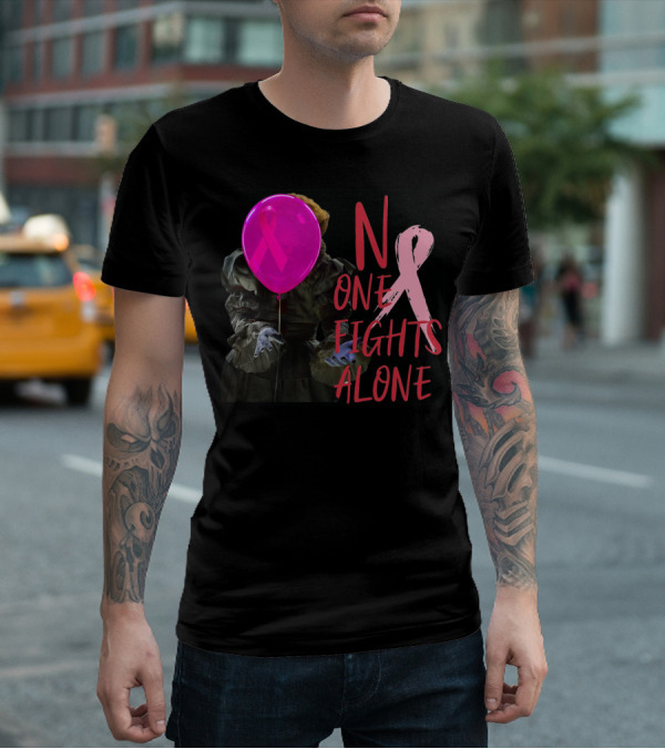 Pennywise No One Fights Alone Breast Cancer Awareness Pink Ribbon Balloon T-Shirt