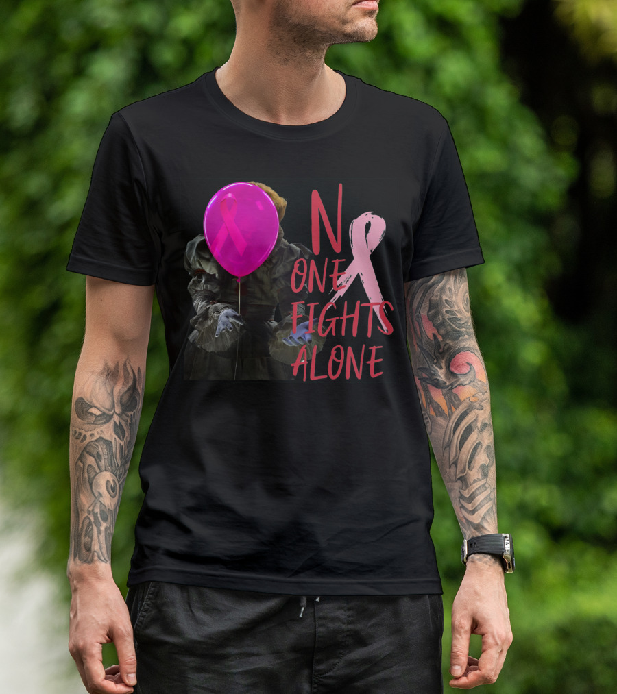 Pennywise No One Fights Alone Breast Cancer Awareness Pink Ribbon Balloon T-Shirt