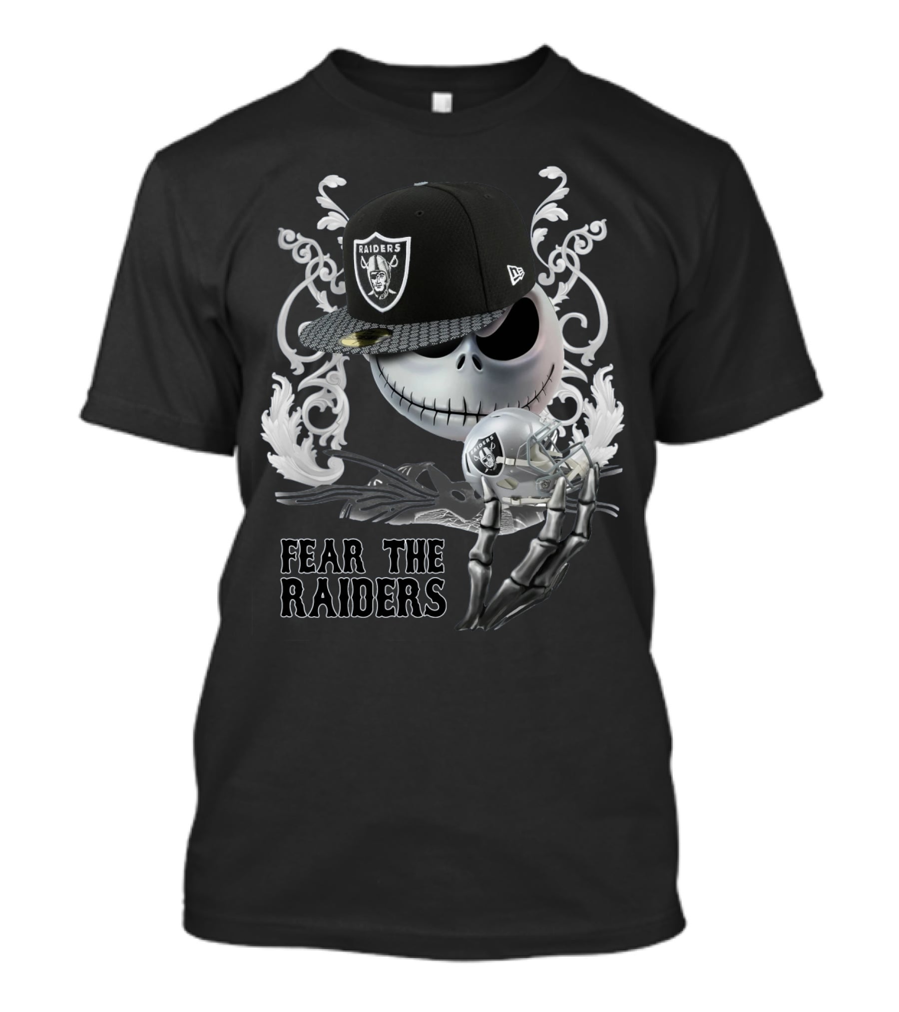 Jack Skellington Raiders Hat And Helmet With Fear The Raiders T-Shirt