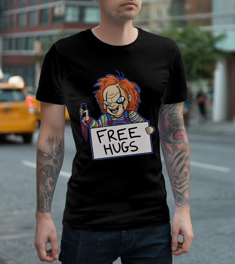 Chucky Free Hugs with Knife and Red Hair T-Shirt