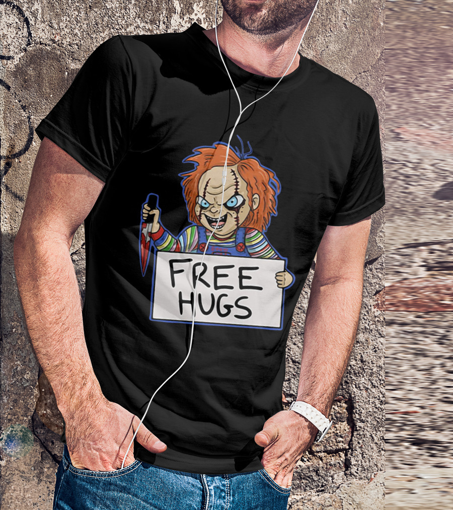 Chucky Free Hugs With Knife And Red Hair T-Shirt