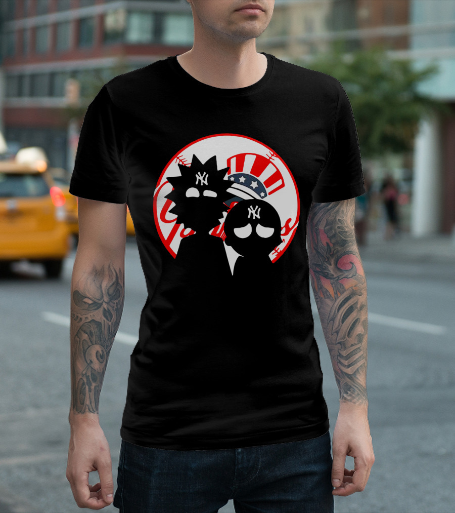 Rick and Morty Yankees New York City Yankees Logo Fusion Yankees Cap T-Shirt