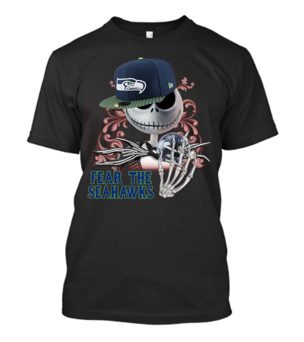 Jack Skellington Wearing Seattle Seahawks Cap With Fear The Seahawks Theme T-Shirt