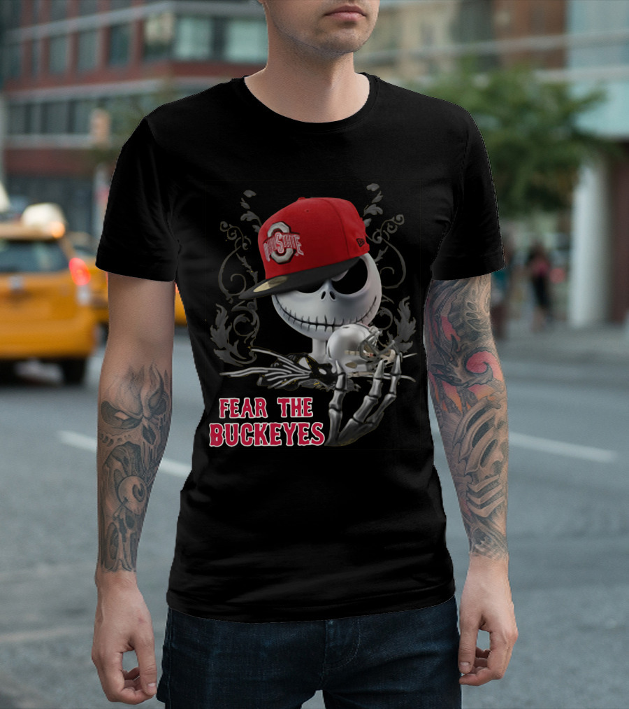 Jack Skellington Wearing Ohio State Buckeyes Hat Fear The Buckeyes T-Shirt