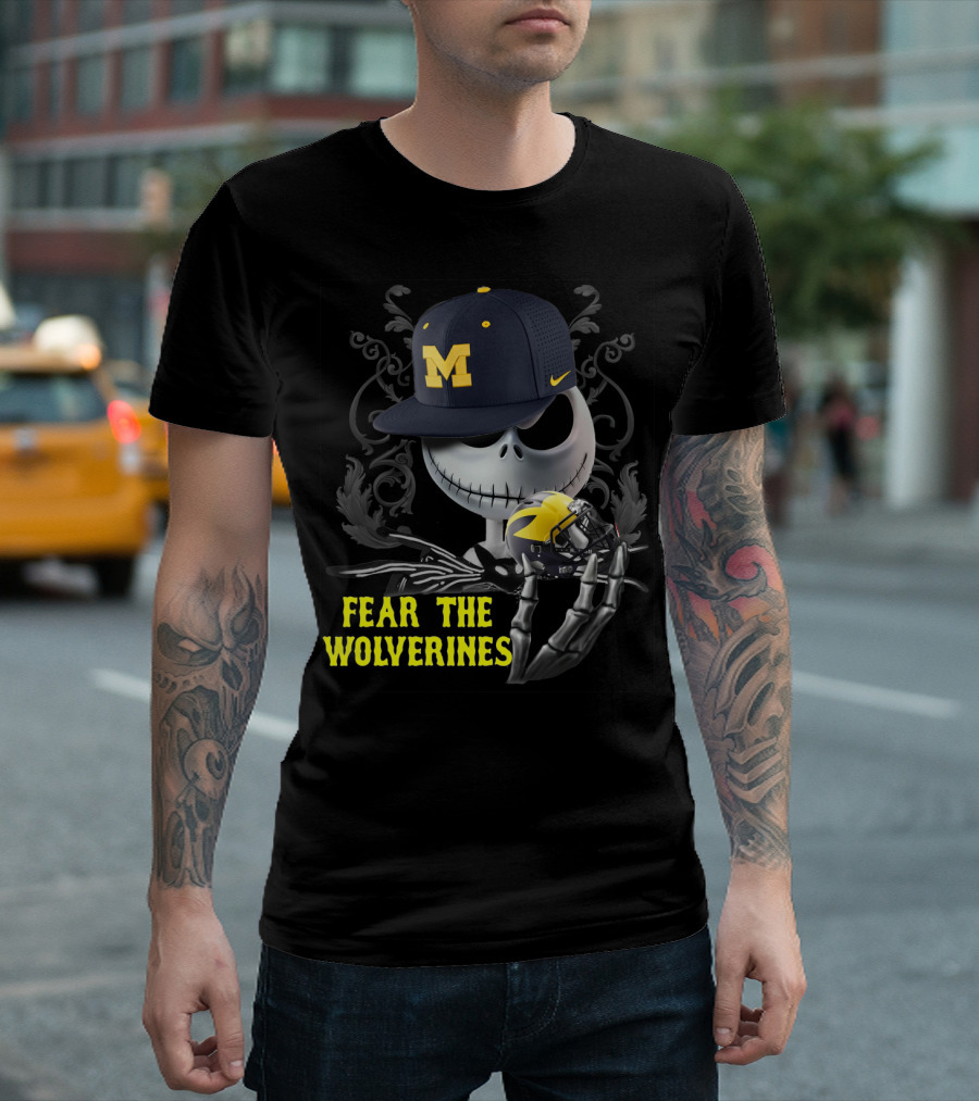 Fear The Wolverines Jack Skellington Michigan Football T-Shirt
