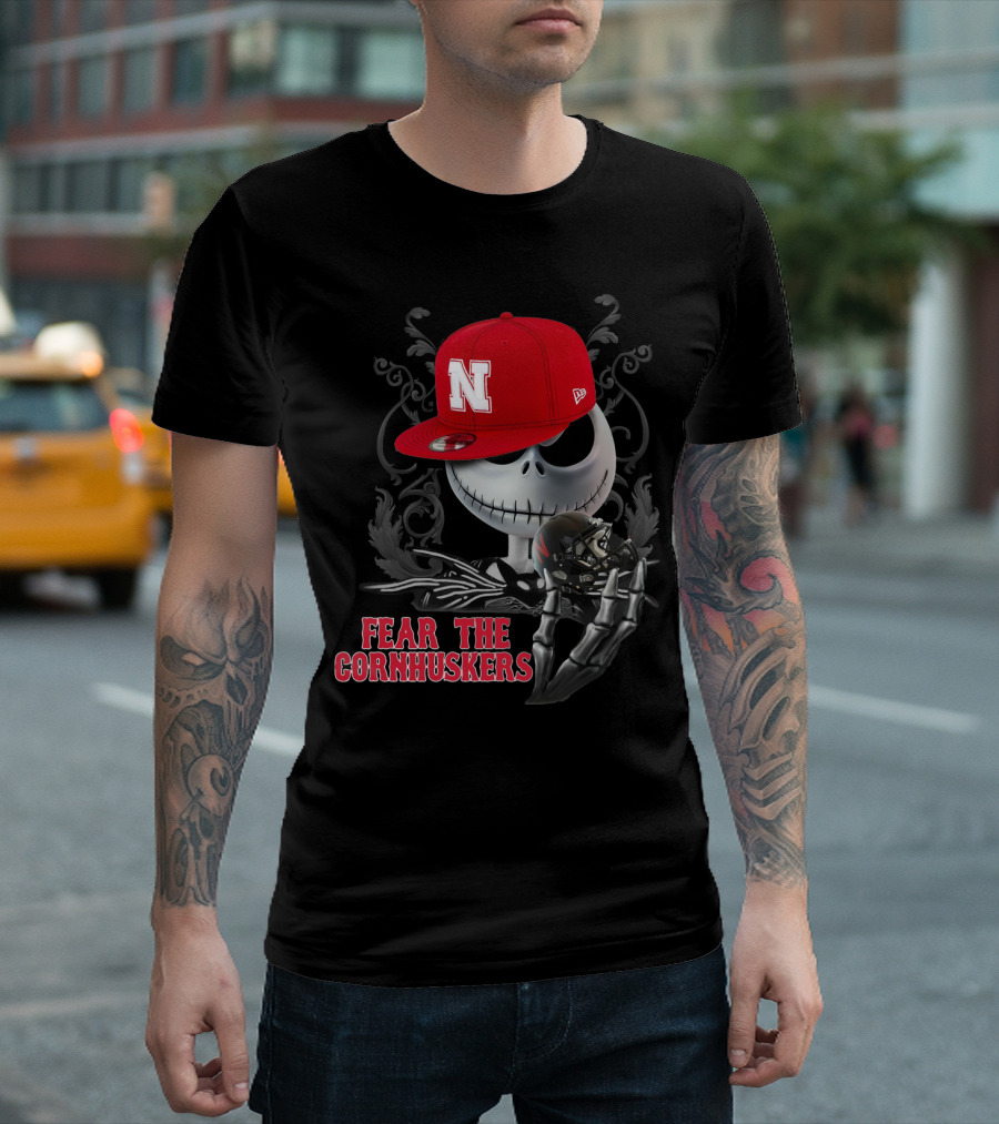Fear The Cornhuskers Jack Skellington Nebraska Hat T-Shirt