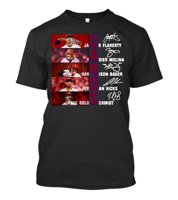 Cards Jack Flaherty Yadier Molina Harrison Bader Jordan Hicks Paul Goldschmidt T-Shirt