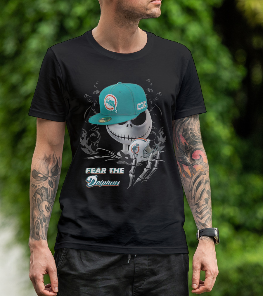 Fear The Dolphins Jack Skellington Miami Dolphins T-Shirt