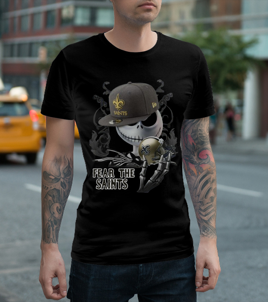 Jack Skellington Fear The Saints New Orleans Fleur-De-Lis Helmet T-Shirt
