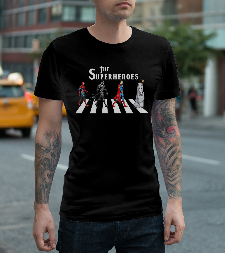 The Superheroes Abbey Road Crosswalk Featuring Iconic Characters T-Shirt