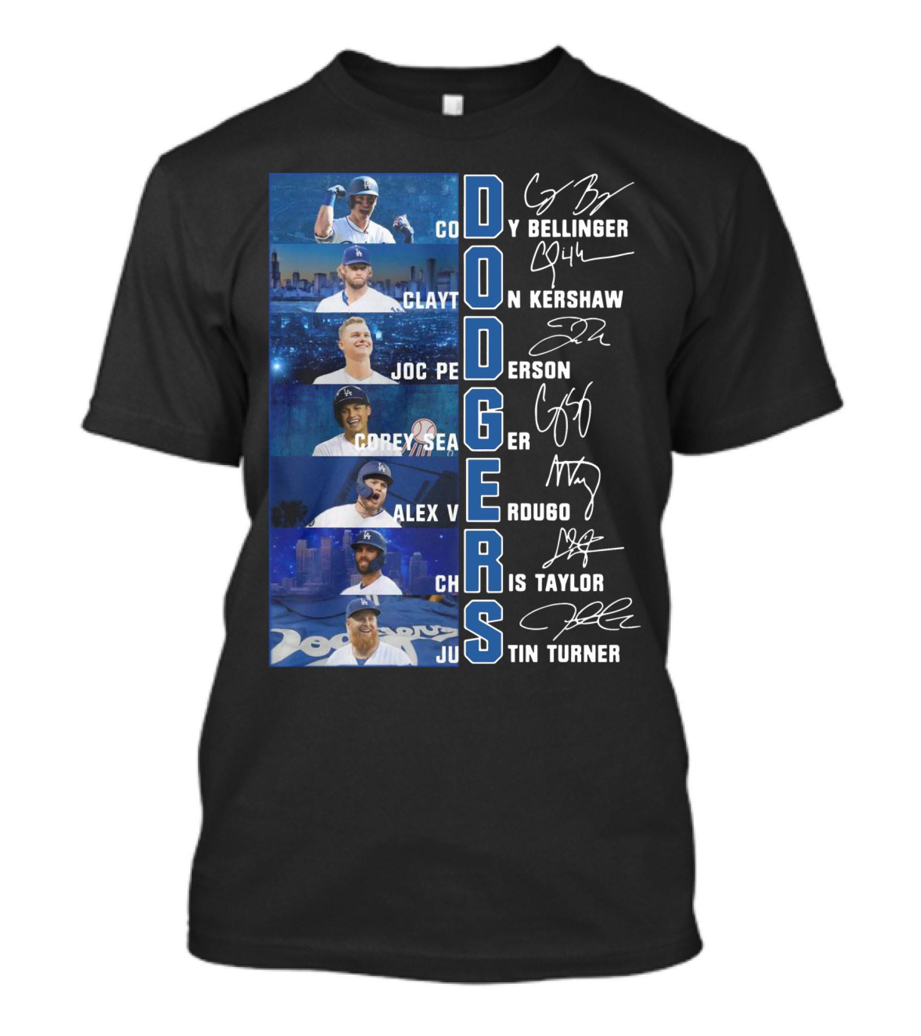 Dodgers Cody Bellinger Clayton Kershaw Joc Pederson Corey Seager Alex Verdugo Chris Taylor Justin Turner T-Shirt