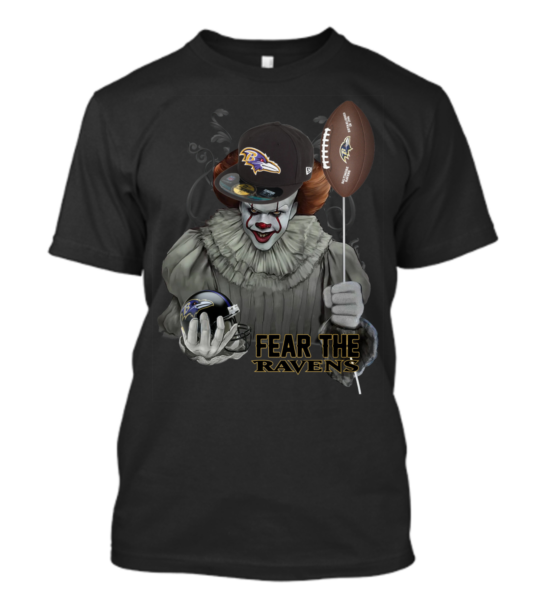 Pennywise Holding Baltimore Ravens Football And Helmet Fear The Ravens T-Shirt