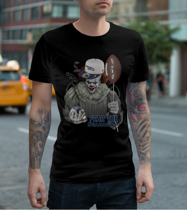 Pennywise Holding Seattle Seahawks Football And Wearing Seahawks Cap T-Shirt
