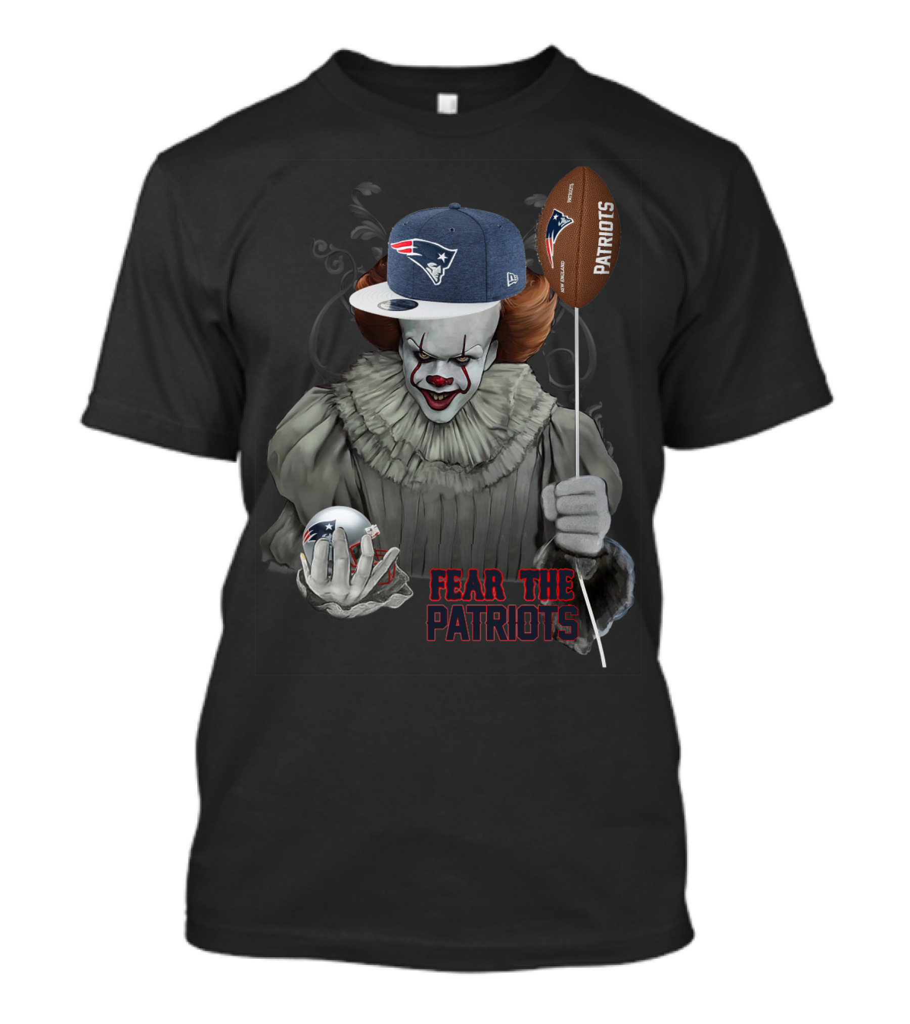 Pennywise Holding New England Patriots Football And Cap Fear The Patriots T-Shirt
