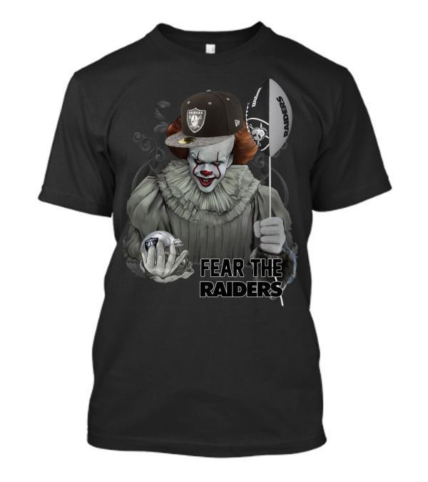 Fear The Raiders Pennywise With Oakland Raiders Hat And Balloon T-Shirt