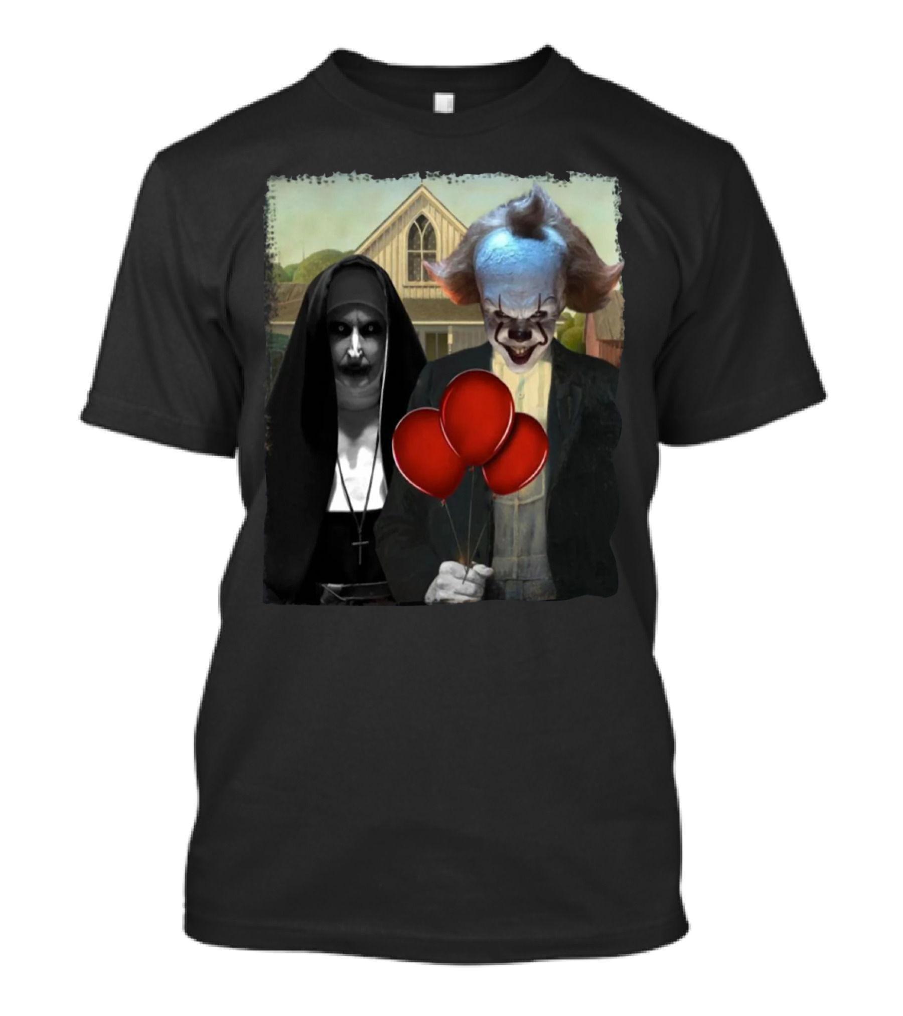 It Pennywise Valak The Nun American Gothic Red Balloons T-Shirt