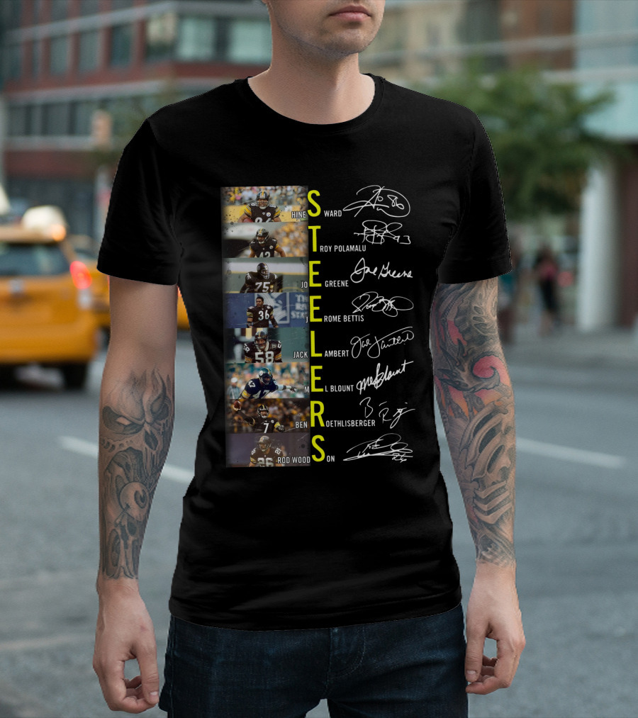 Steelers Hines Ward Troy Polamalu Joe Greene Jerome Bettis Jack Lambert Mel Blount Ben Roethlisberger Rod Woodson T-Shirt