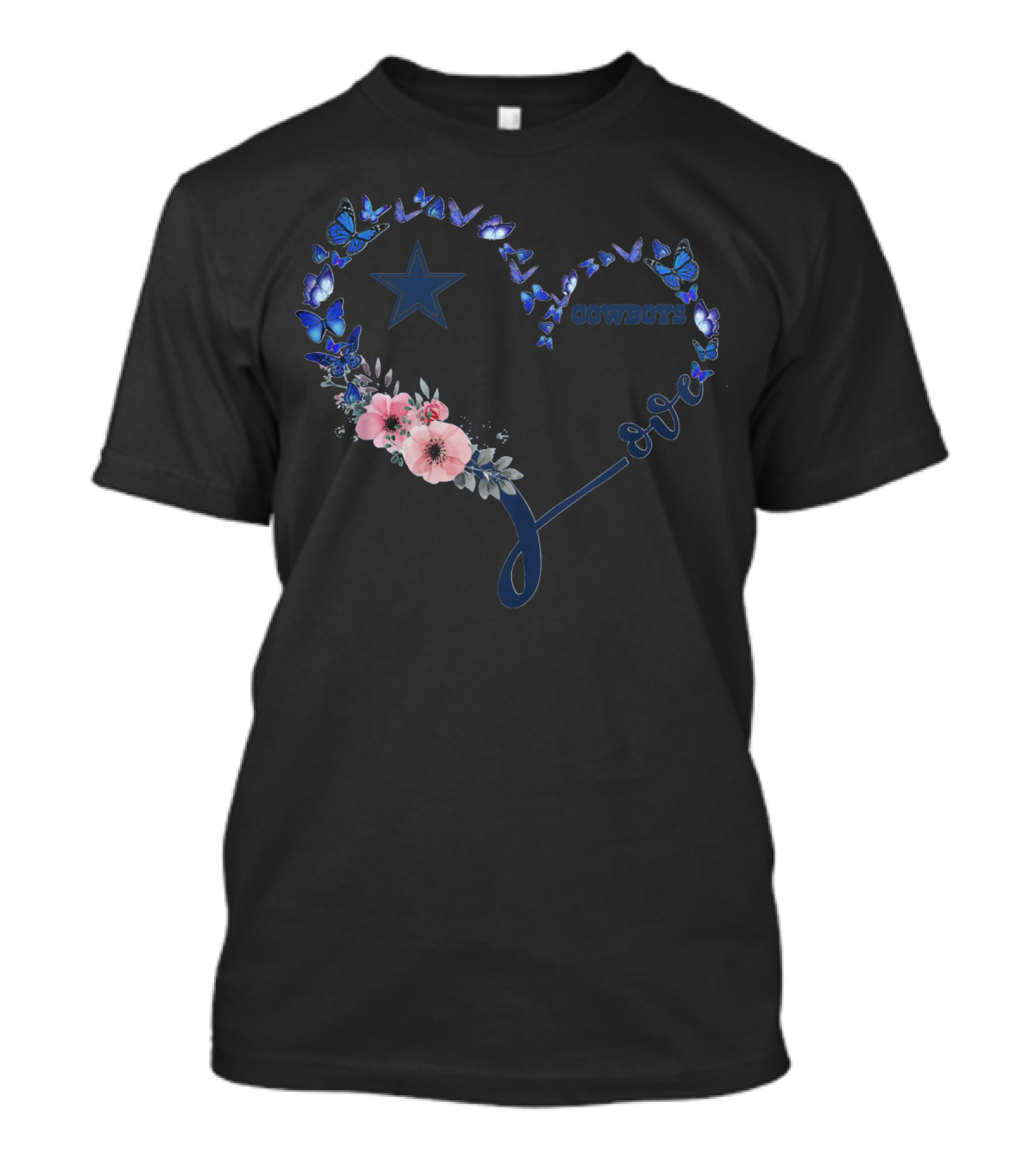 Heart Love Dallas Cowboys Star Blue Butterflies T-Shirt