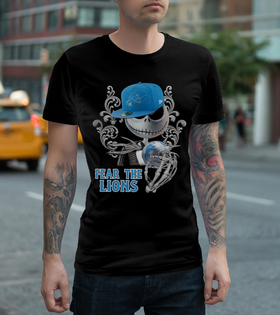 Jack Skellington Detroit Lions Football Crossover Fear The Lions T-Shirt