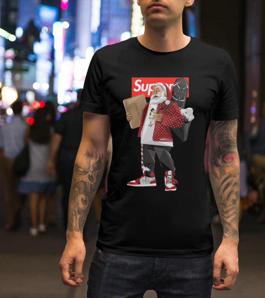 Santa Claus Supreme Hiphop Fashion Mashup With Luxury Brands T-Shirt