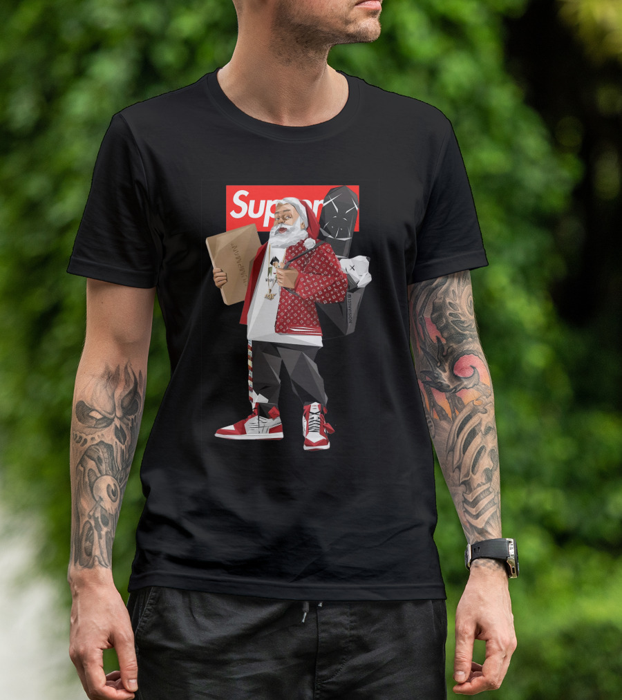 Santa Claus Supreme Hiphop Fashion Mashup With Luxury Brands T-Shirt