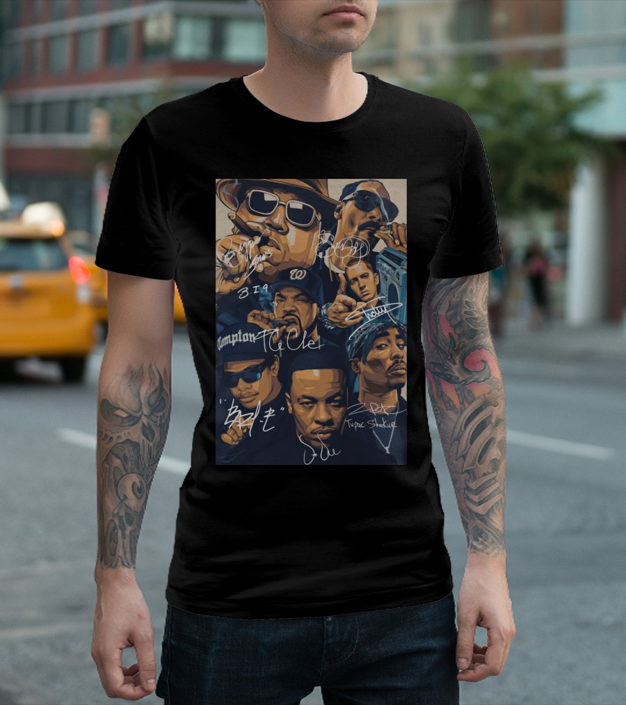 Rappers Tupac Shakur Snoop Dogg Notorious B.i.g. Ice Cube Eazy-E Dr. Dre Eminem Friends T-Shirt