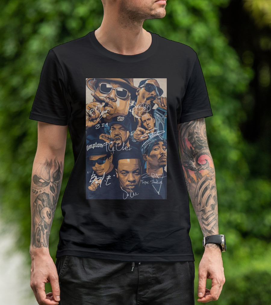 Rappers Tupac Shakur Snoop Dogg Notorious B.i.g. Ice Cube Eazy-E Dr. Dre Eminem Friends T-Shirt