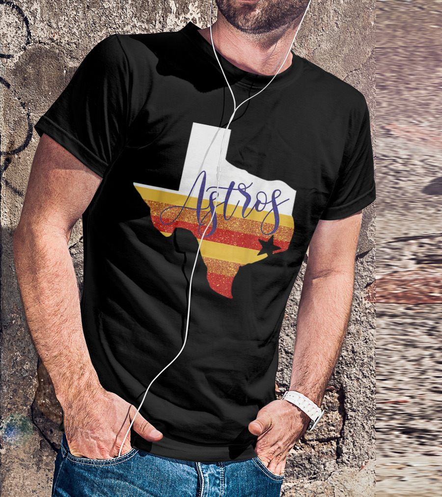 Astros Texas State Outline With Stripes And Star T-Shirt