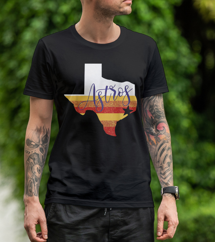 Astros Texas State Outline With Stripes And Star T-Shirt